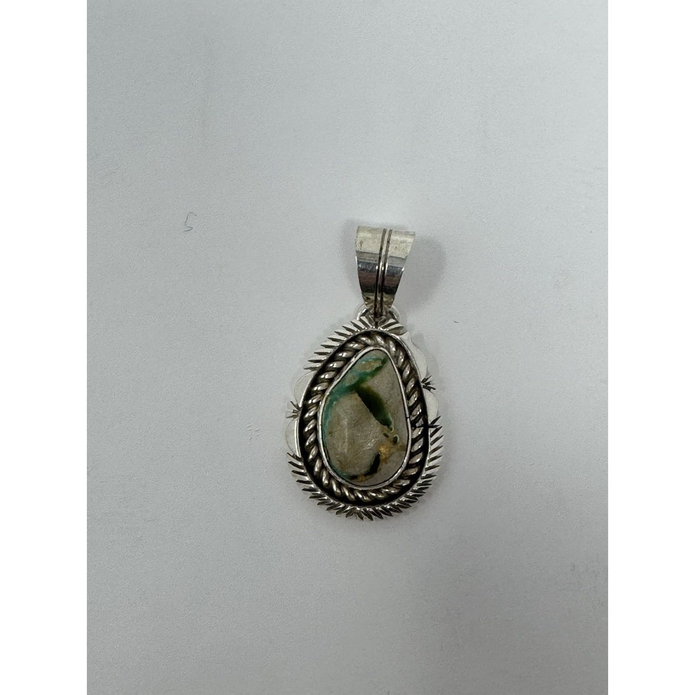 Vtg Navajo Sterling Silver Royston Turquoise Stamped 925 Pendant Signed E Kee - Picture 2 of 3